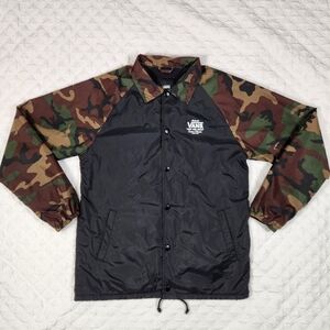 Vans Black And Camo Windbreaker Coach Jacket Mens Size Large L
